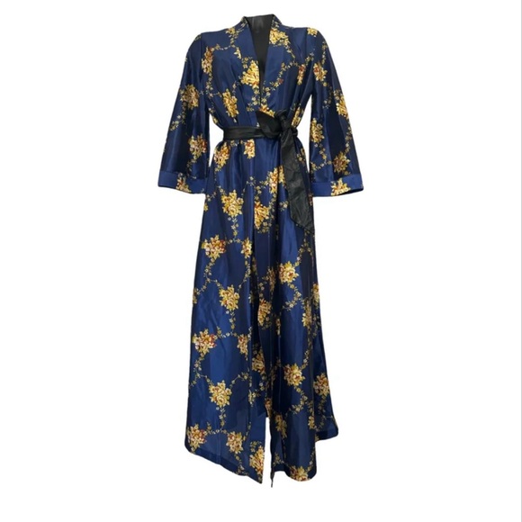 Vintage elegant blue floral kaftan kimono - Picture 1 of 4